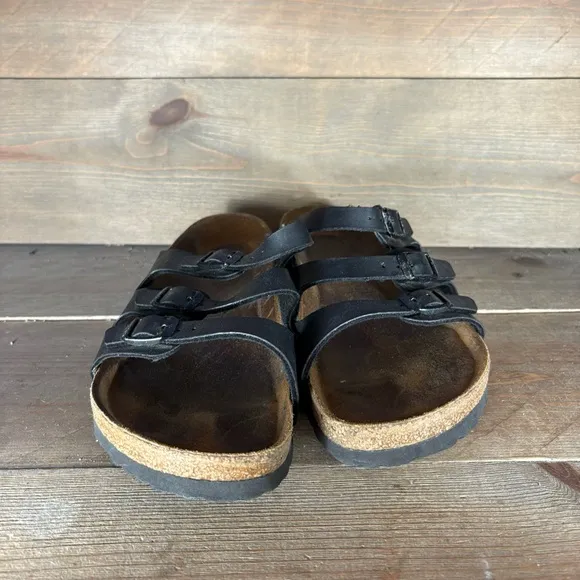 birkenstock florida womens size 7 shoes black leather strappy comfort sandals