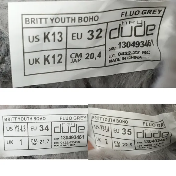 NWT Hey Dude Britt youth girls boho fold slip on shoes boots grey pink faux fur