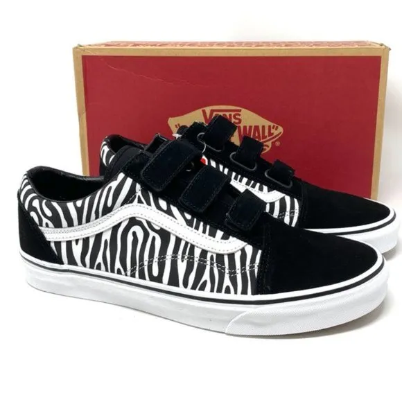 VANS Old Skool V Zebra Black Suede Canvas Sneakers Shoes Womens Size VN0A3D296DB