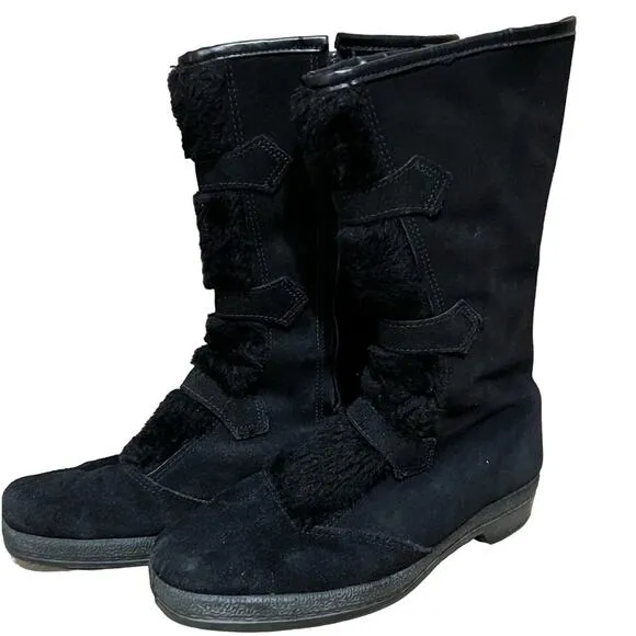 Yodelers black faux fur winter boots Vintage size 8 fuzzy and warm